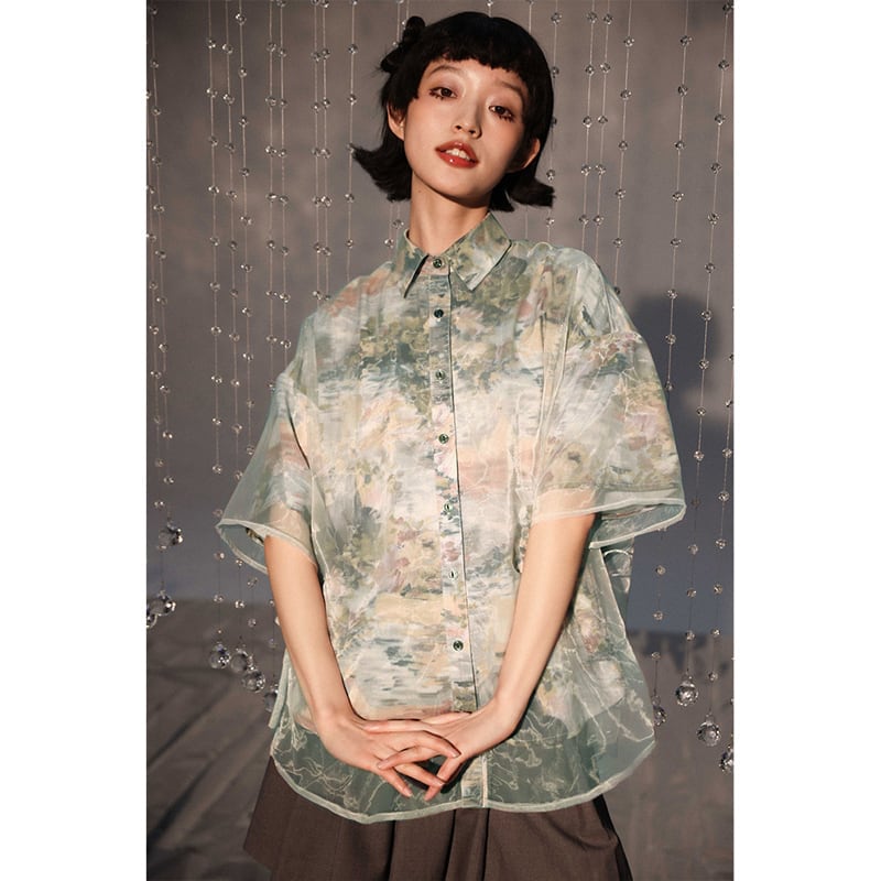 [Yangji Great Dream Series]★Oil Painting Style Shirt★ Retro Floral Pattern Shirt Fake Layered Cute Original SM