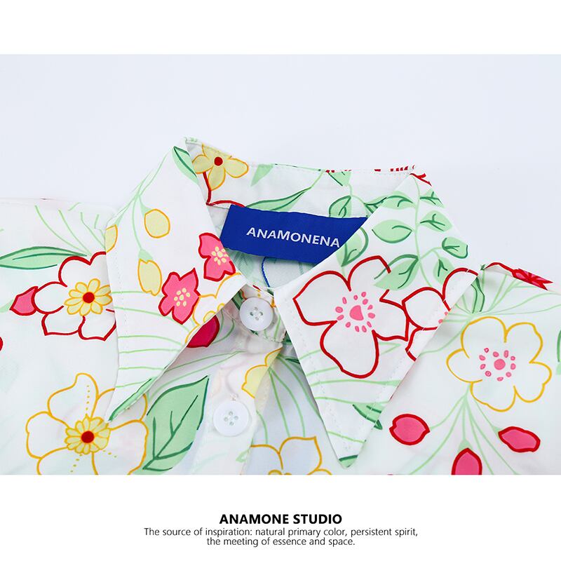 [ANAMONE STUDIO series] ★Floral pattern shirt★ Tops Short sleeve shirt Summer clothes SML Short length Sweet