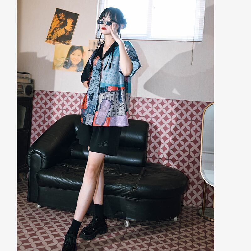 [Kokaisha --- Kyoka Suigetsu Series] ★China style shirt★ Tops Unique Cool Original V-neck Retro