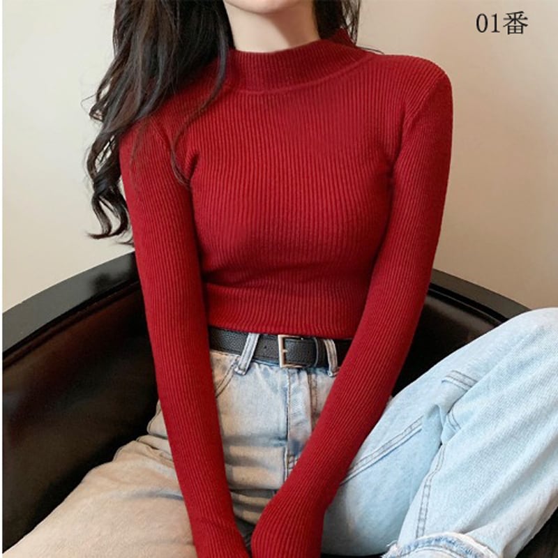 ★Knit tops★ 10 color selection Easy to match Slimming Easy to match Blue Black Red Pink Green Gray White Cheap