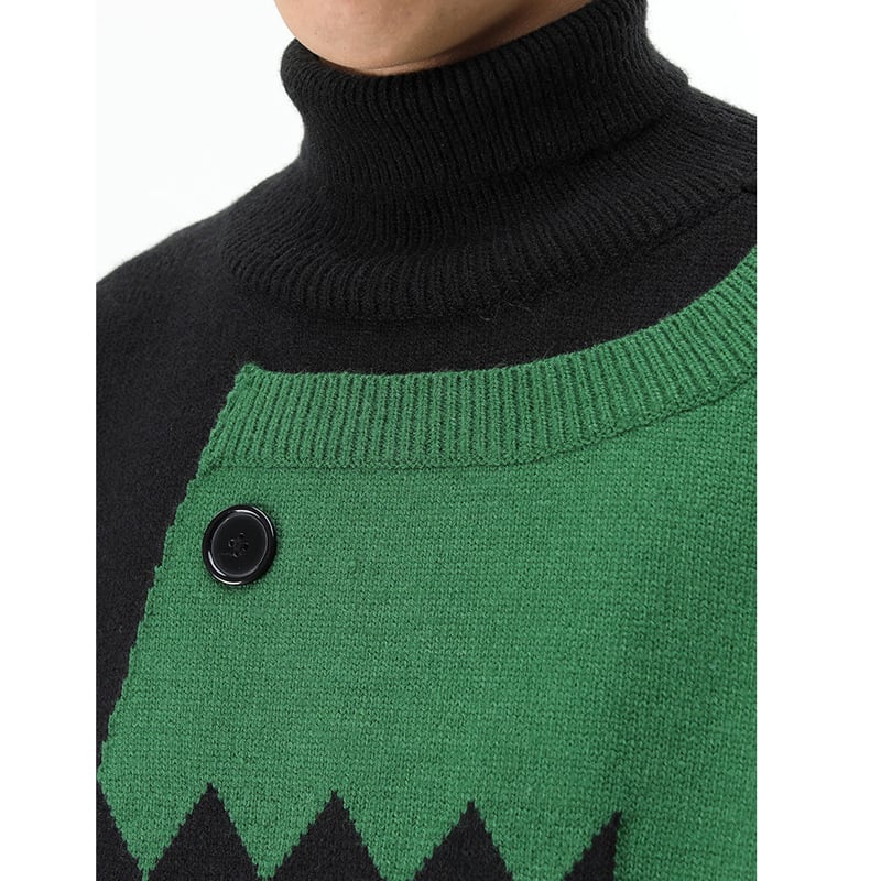 [CHAOJIEQU Series]★Sweater★ 3color Unisex Men's Dinosaur Animal Color Scheme High Neck Black Green Pink ML XL 2XL