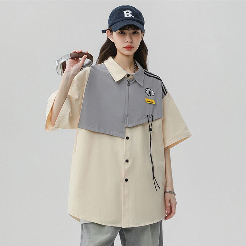 [Fujiiman Series]★Shirt★ Tops 2color Unisex Men's Large Size Short Sleeve Shirt Fake Layered