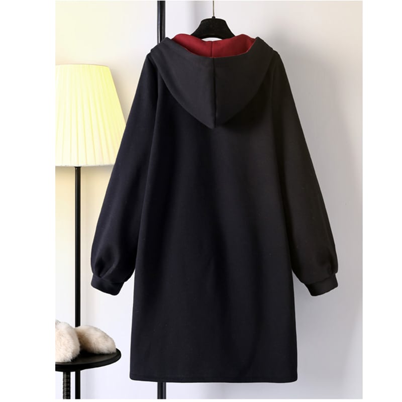 [Silk Series] ★Chinese style hoodie★ Fleece lining hoodie dress Chinese clothing embroidery large size black black