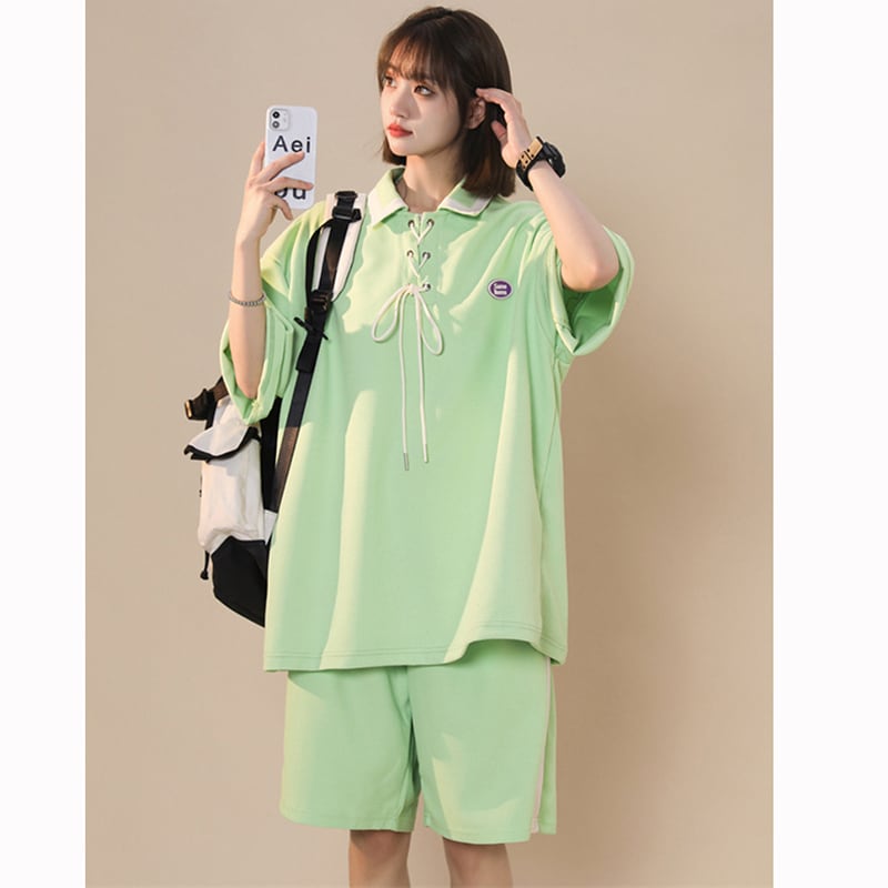 [SENSU Series]★Setup★ 3color POLO shirt + shorts Unisex Men's Beige Green Purple