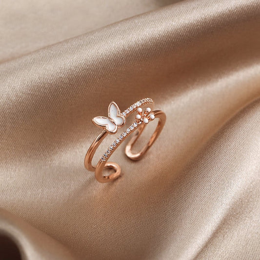 [LIUMANGXING Series] ★Ring★ Ladies Accessories INS Style Butterfly Double Shape Sparkling Simple Original Unique Present Very Popular