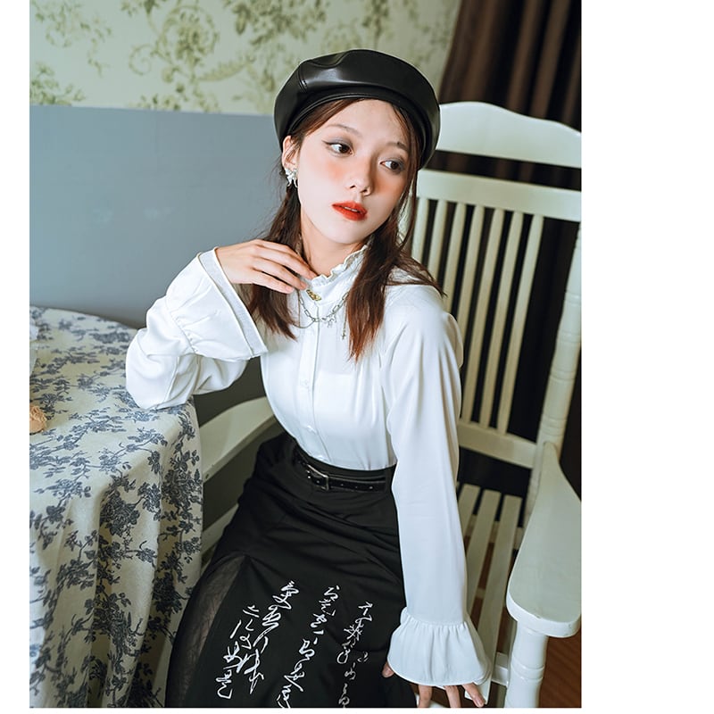 [Kokaisha --- Morning series] ★China style shirt★ 2color tops long sleeve shirt original cute black white