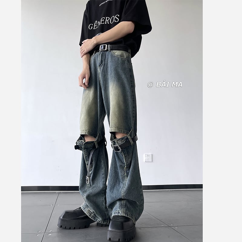 [ZHUIYI Series]★Denim Pants★ Trousers Bottoms Unisex Men's Distressed Stylish Retro ML XL 2XL