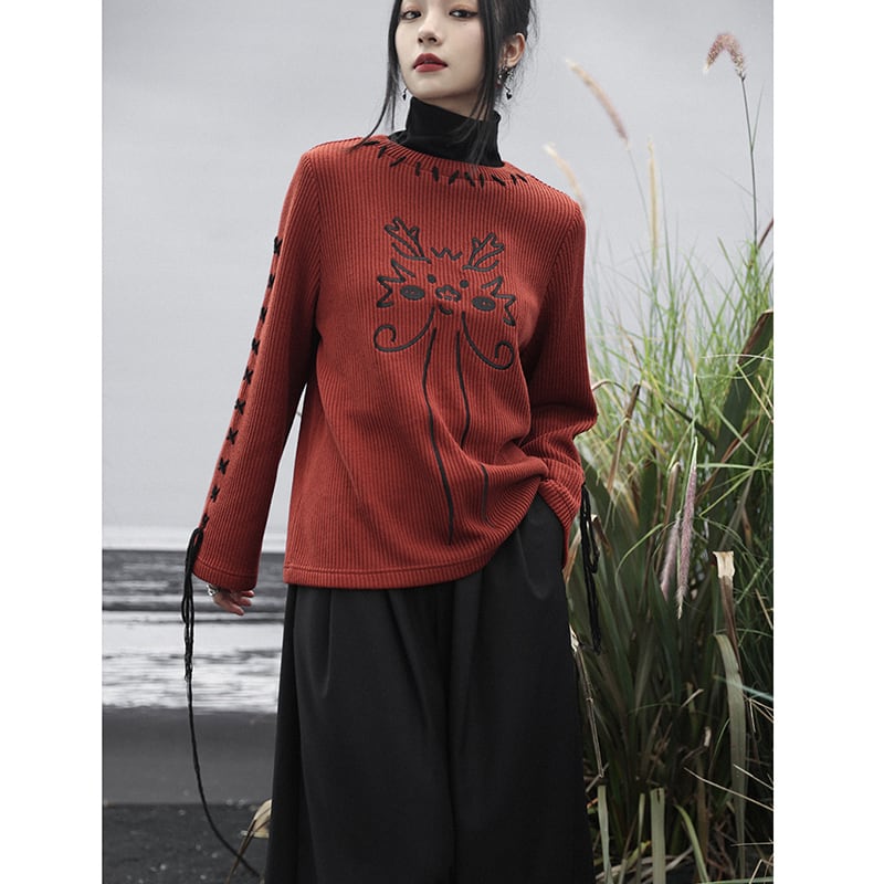 [Big Blue Dragon Series] ★Chinese style sweater★ Knit tops Dragon embroidery Chinese clothes Red Red New Year Christmas