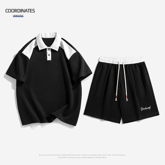 [Fujiiman Series]★Setup★ 3color POLO shirt + shorts 2-piece set Top and bottom set Color scheme Simple Summer clothes