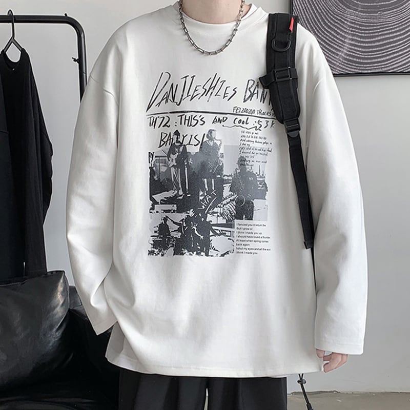 [BAIBIANGE Series]★T-shirt★ 3color Tops Unisex Men's Large Size Black White Dark Gray