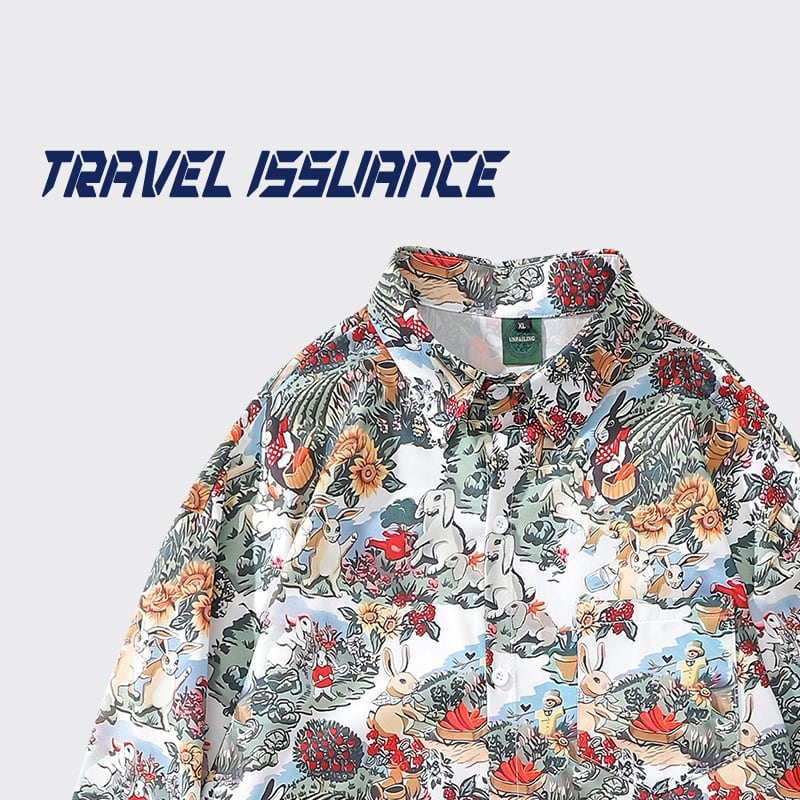 【TRAVEL ISSUANCEシリーズ】★シャツ★ 2color トップス 長袖シャツ 男女兼用 メンズ おしゃれ 黒 白 プリント