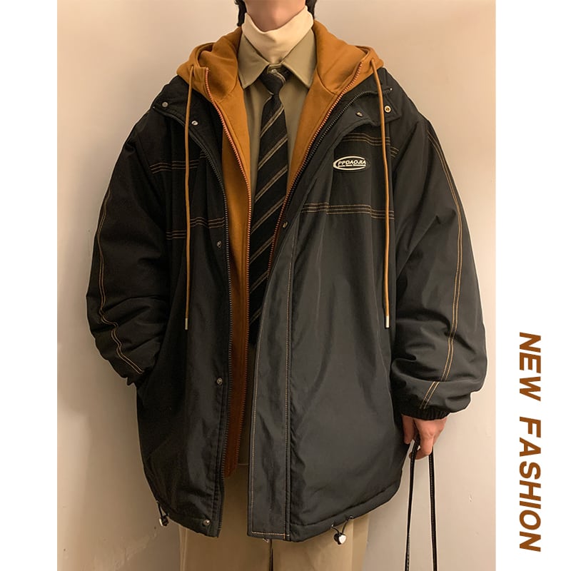 [PPDJ Series] ★Coat with cotton insert★ 2color outer winter coat unisex men's large size fake layered