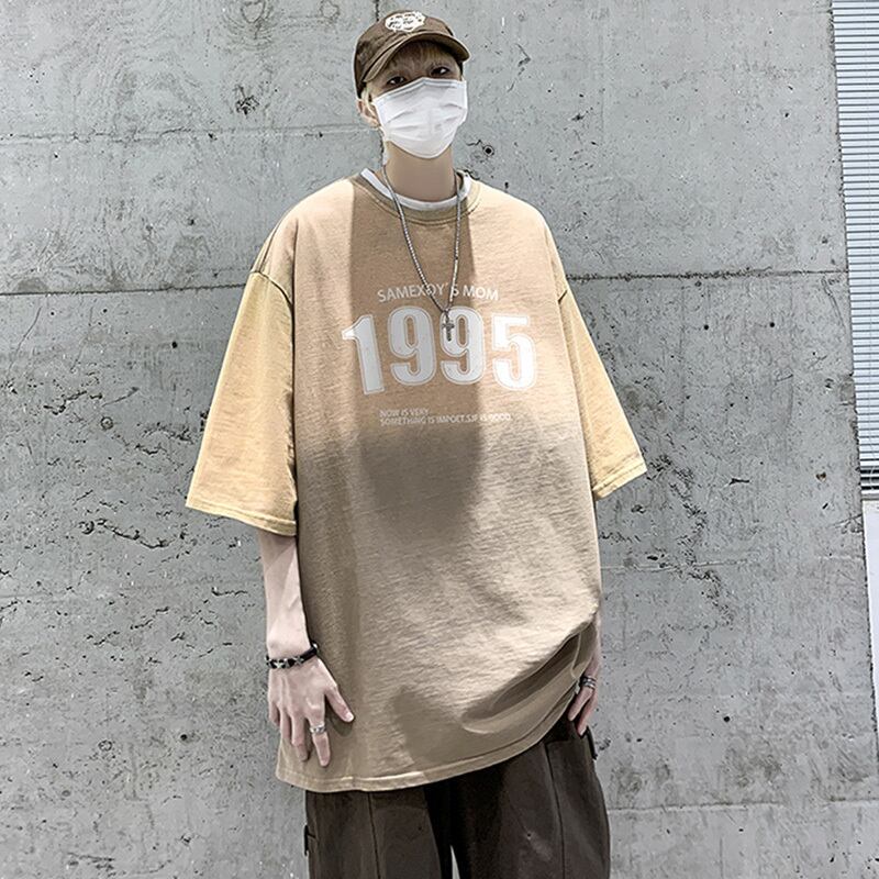 【KCSJシリーズ】★Tシャツ★ レトロ風 5color 男女兼用 メンズ 個性的 大きいサイズ 半袖 グラデーション