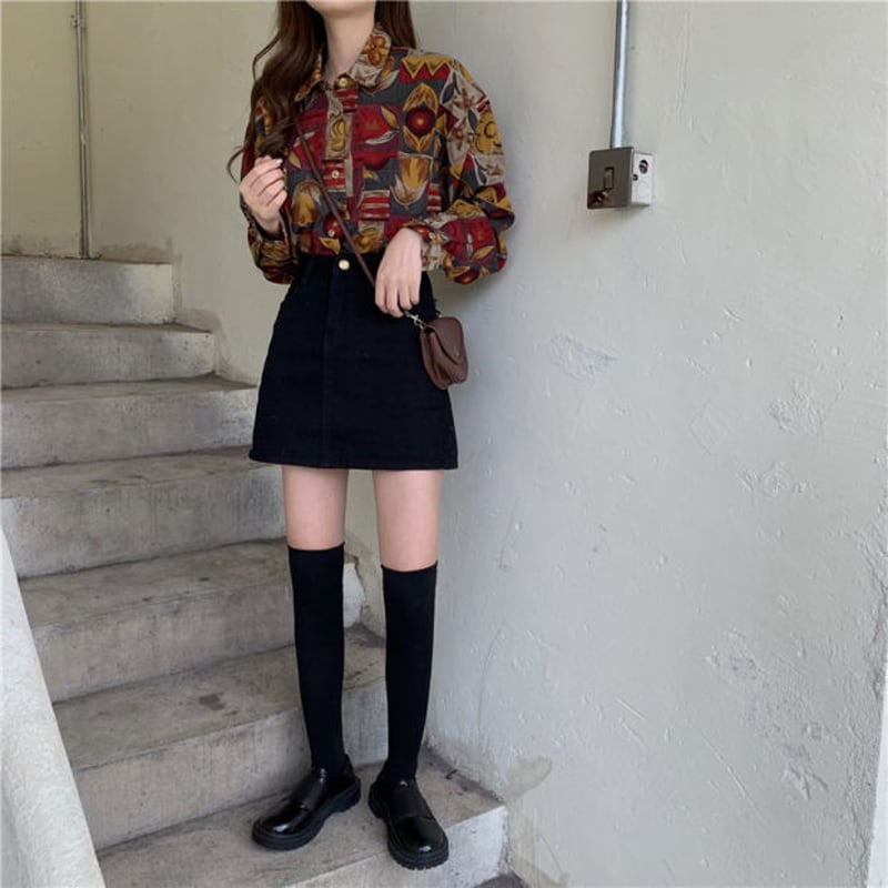 [YOUZI Series]★Retro Shirt★ Tops Printed Long Sleeve Shirt Floral Pattern Oil Painting Style Commuting Date Cute Thin