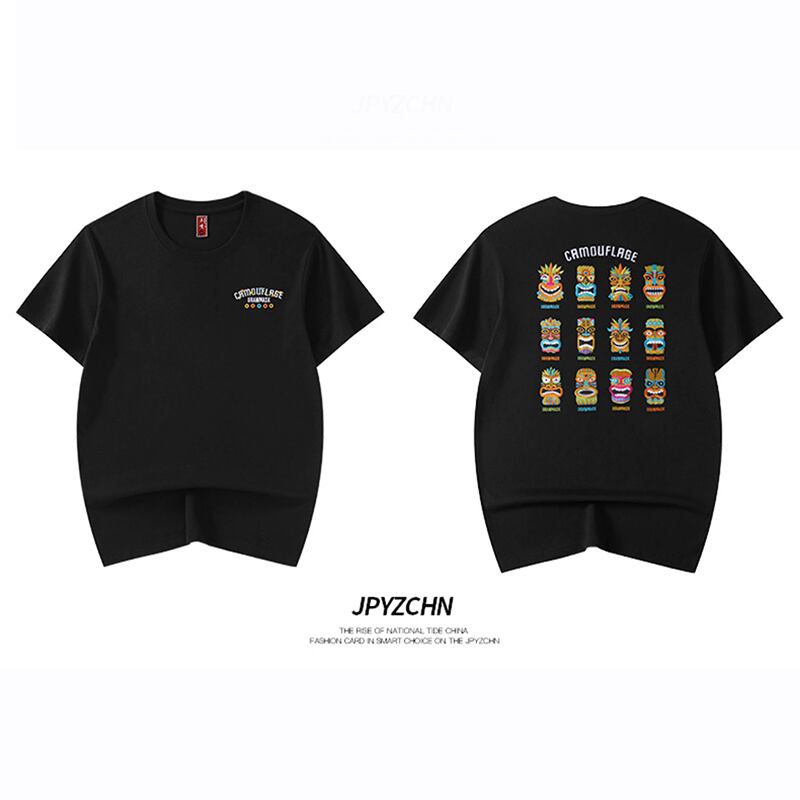 [JPYZ Series]★China Style Top★ T-shirt 2color Embroidery Unisex Men's Black White Short Sleeve