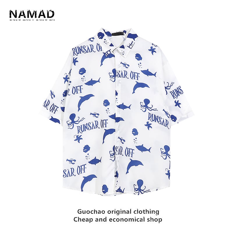 [NAMAD Series]★Setup★ 2-piece set Hawaii Aloha shirt Shirt + shorts Unisex Men's Cartoon White