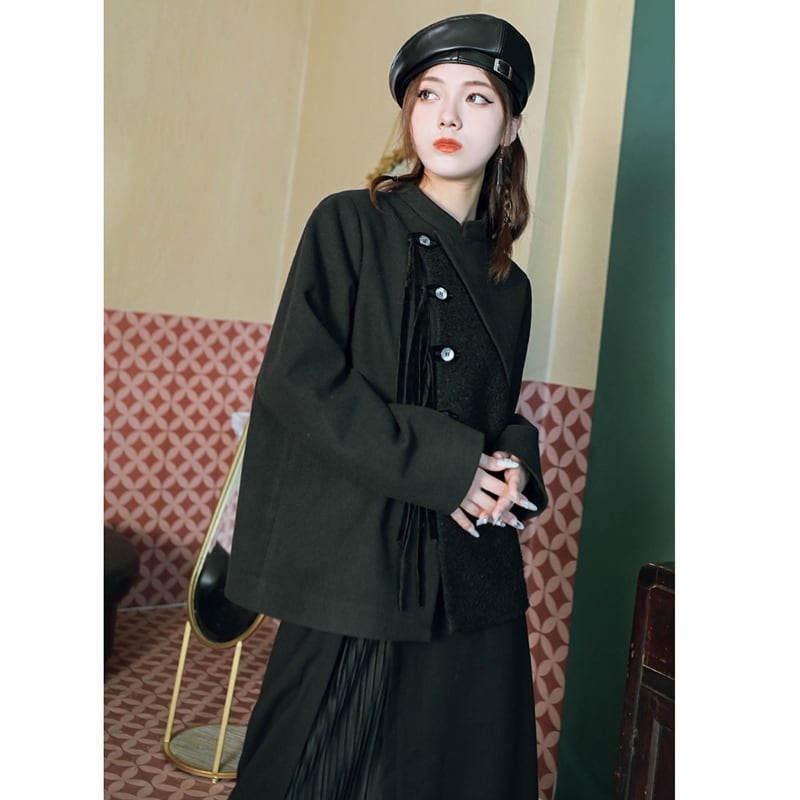 [Kokaisha --- Chichiku Series] ★China style outerwear★ Rasha switching fake layered black black