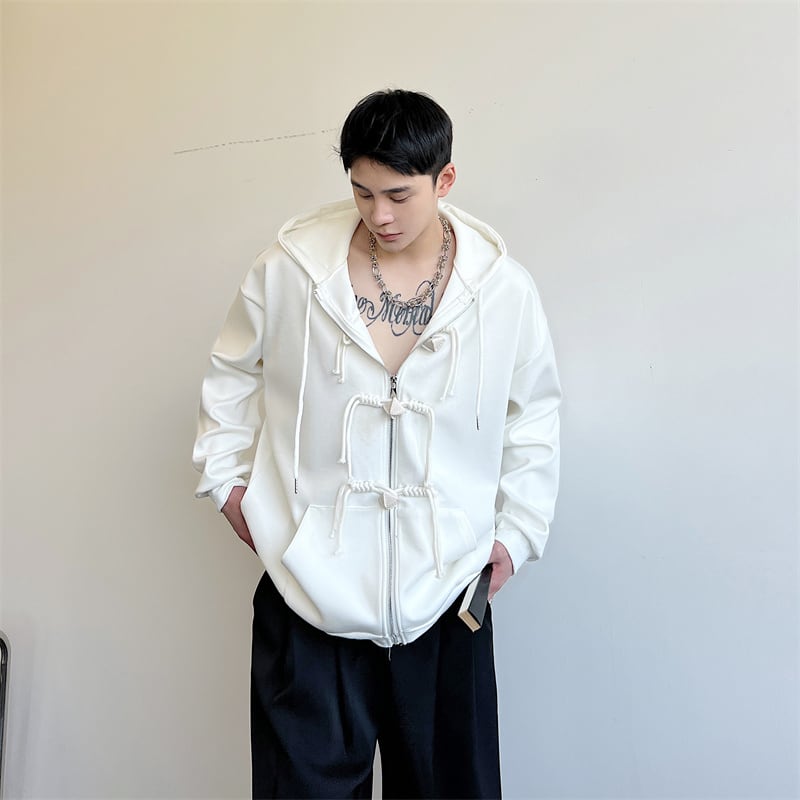 [Illustrated series] ★China style outerwear★ Parka unisex men's China button spring clothes black white