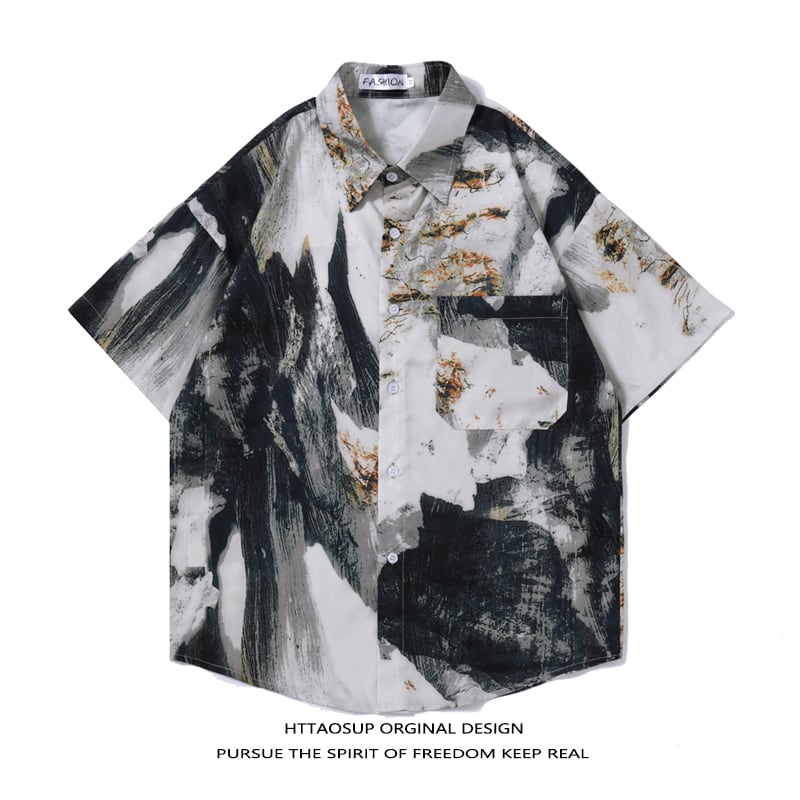 [HTTAOSUP Series] ★Retro Shirt★ Print Unisex Oil Painting Style Short Sleeve Loose SML XL 2XL Easy to match