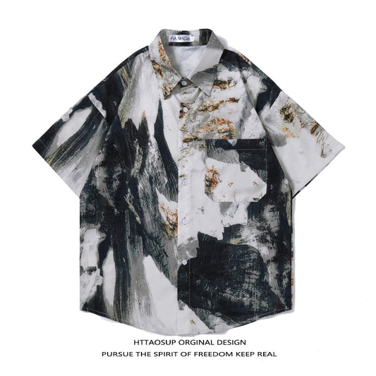 [HTTAOSUP Series] ★Retro Shirt★ Print Unisex Oil Painting Style Short Sleeve Loose SML XL 2XL Easy to match