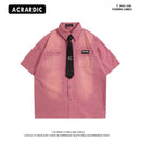 [HTTAOSUP Series]★Shirt with tie★ 4color tops short sleeve shirt retro unisex men's cool