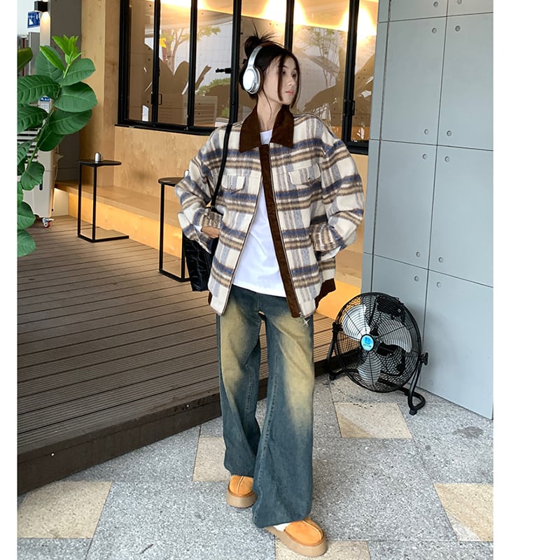 [Yuyiyeon Spicy Series] ★Outerwear★ Plaid Jacket Switching Casual Retro Easy to Match