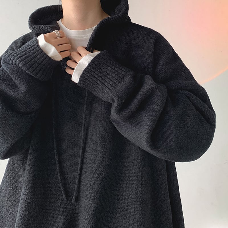 [Emeisa Series]★Sweater★ 2color Knit Tops Parka Unisex Men's Simple Gray Black