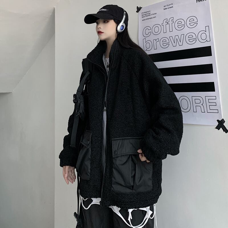 [Style Series] ★Outerwear★ Jacket Unisex Men's Black Loose Casual Thick Warm ML