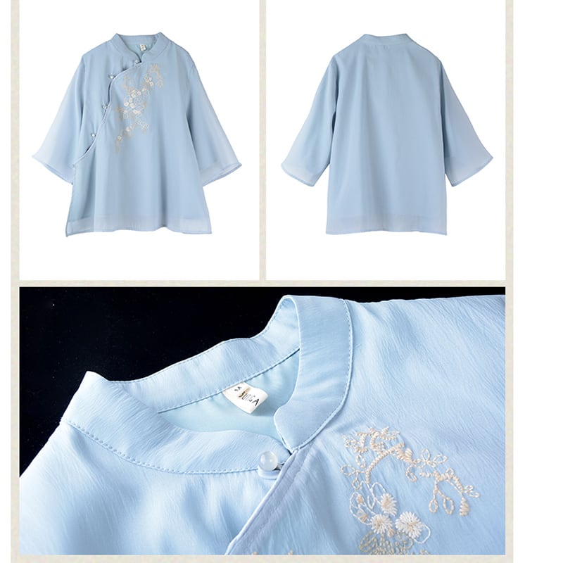 [Qing Series]★Chinese style tops★ 4color Chinese style shirt, Chinese clothes, summer clothes, Chinese clothes, Tang clothes, blue, white, pink