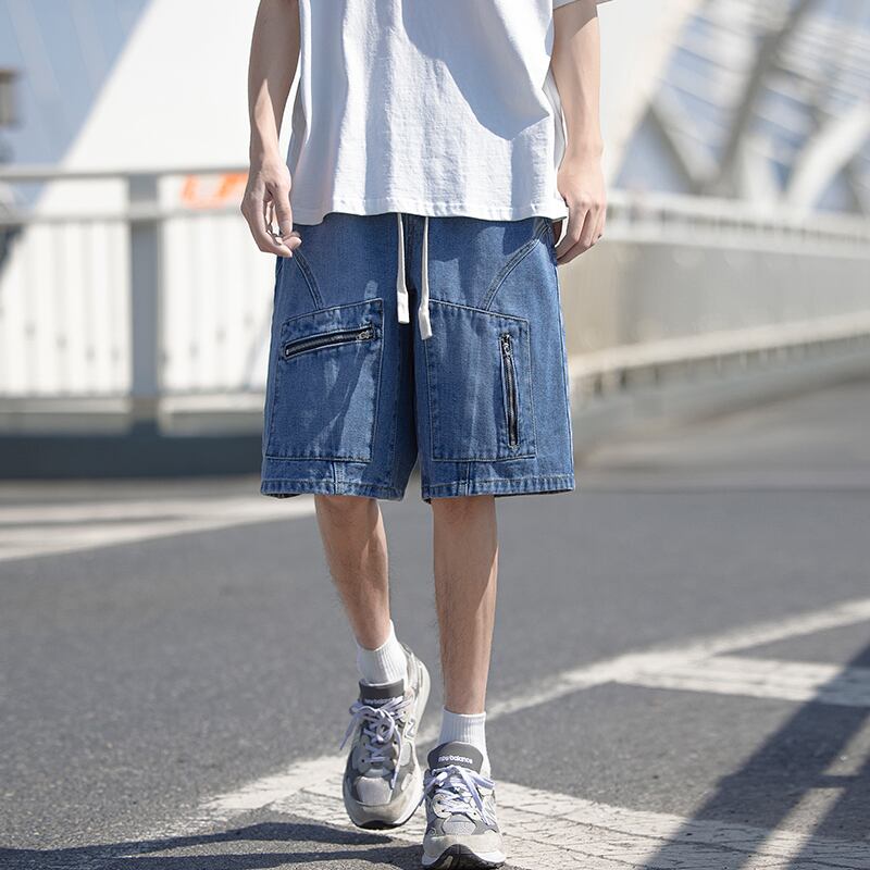 [BIGEMAN Series]★Denim shorts★ 3color bottoms short length pants unisex men's large size classic blue black