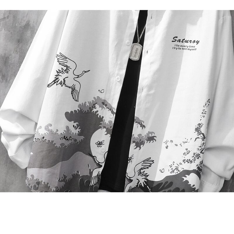 [TFQ Series] ★China style shirt★ 2 color tops, unisex, men's ink pattern, large size, black white