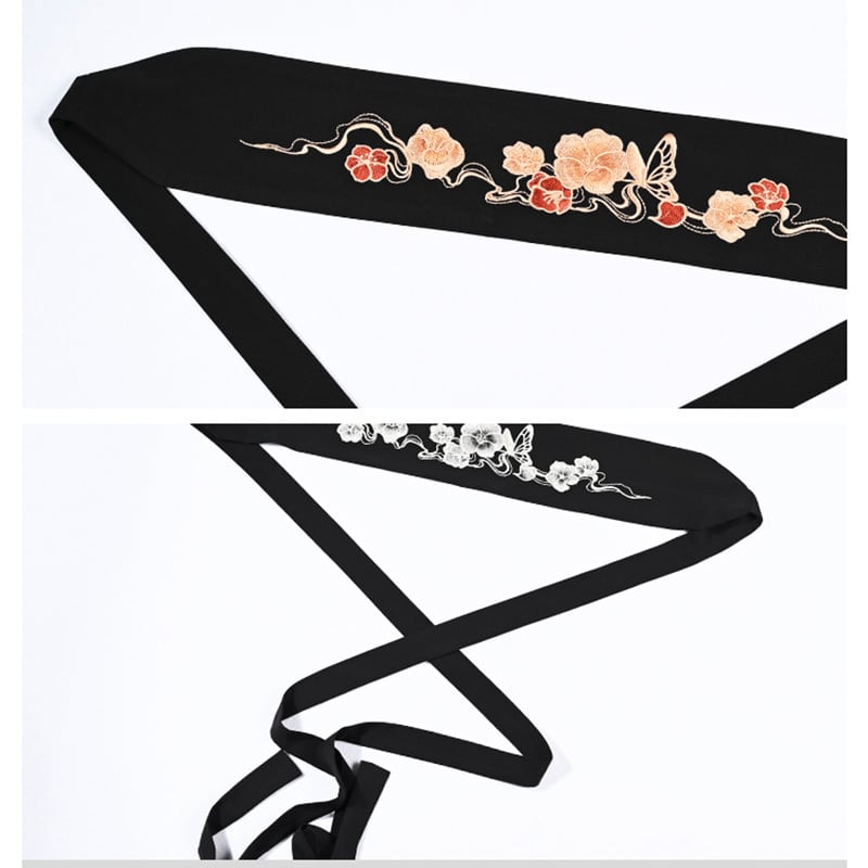 [Old Monster---Butterfly Series] ★China style obi★ 2color belt Easy to match Black Black embroidered Flower embroidery