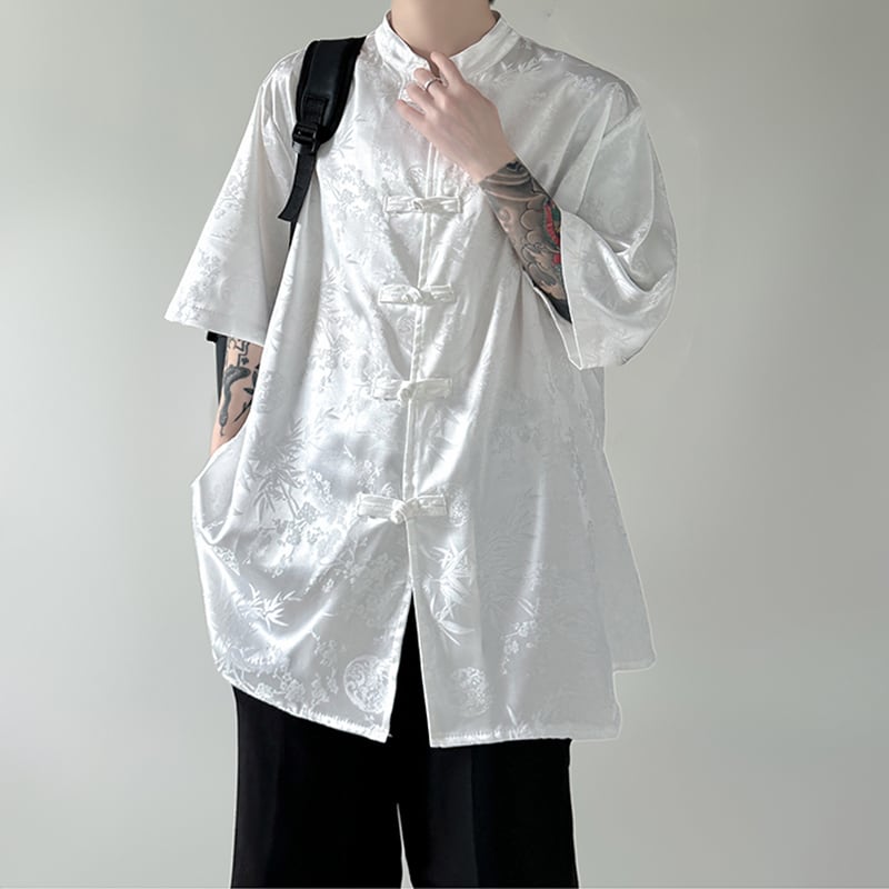 [LPZ Series] ★Chinese-style shirt★ 3 colors Tops Print Unisex Men's Black White Chinese clothing Short-sleeved shirt