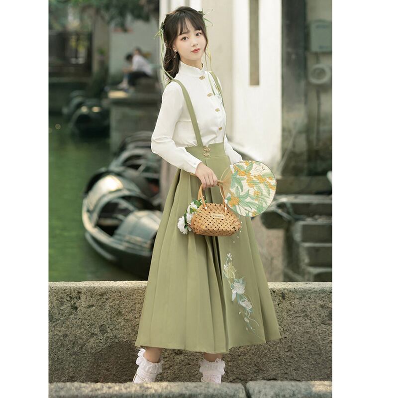 [Kaede bamboo---green series] ★Chinese style setup★ 2-piece set, shirt + hanging skirt, Chinese clothes, date, commuting