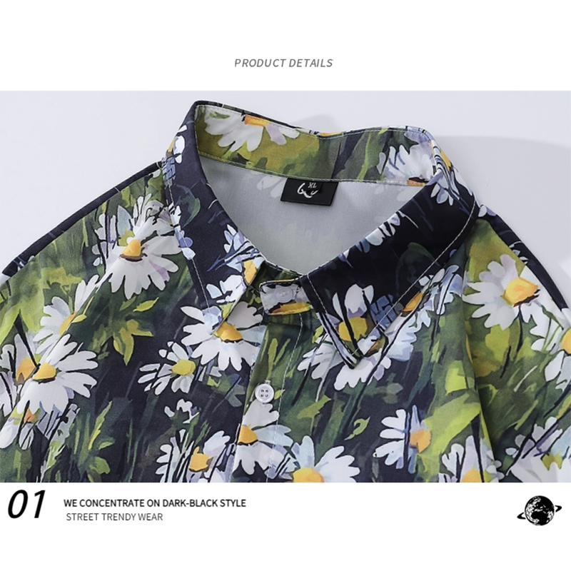 [Escape from Earth Series] ★Floral Pattern Shirt★ Long Sleeve Shirt Tops Unisex Men's ML XL 2XL Green Green Casual