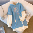 Load image into Gallery viewer, [Bamboo Series] ★Chinese style hoodie★ Fleece lining hoodie dress Chinese clothing embroidery Large size Blue Blue
