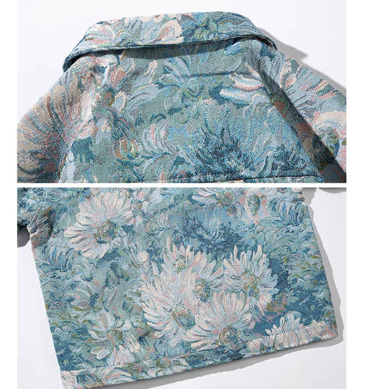 [Houkien Series] ★Floral pattern jacket★ 2color oil painting style outerwear unisex men's fashion stylish ML XL 2XL