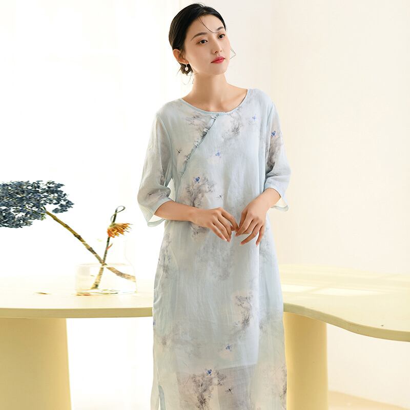 [Miss Fenny Series] ★Chinese style dress★ 3color Elegant Chinese clothes Tang suit Retro print Summer clothes Comfortable to the touch