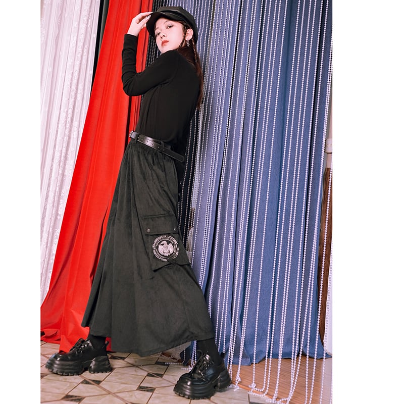 [Ancient Monster---Gold Series]★China style pants★Bottoms Gaucho pants nine-quarter length corduroy black