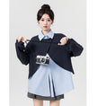 Load image into Gallery viewer, [WEIWU Series]★Tops★ Faux layered POLO neck color scheme fashion loose blue blue
