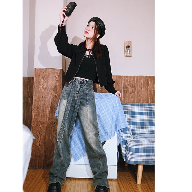 [Old Monsters---Peninsula Secret Words Series]★Denim pants★Bottoms Pants Easy to match Original with design