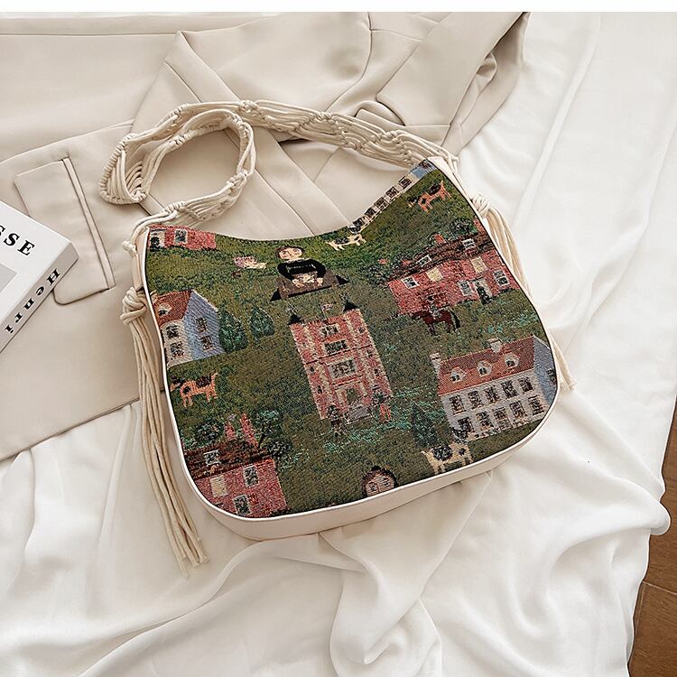 [WEIWEI Series]★China style bag★ Shoulder bag Oil painting style Unique Green Green Stylish