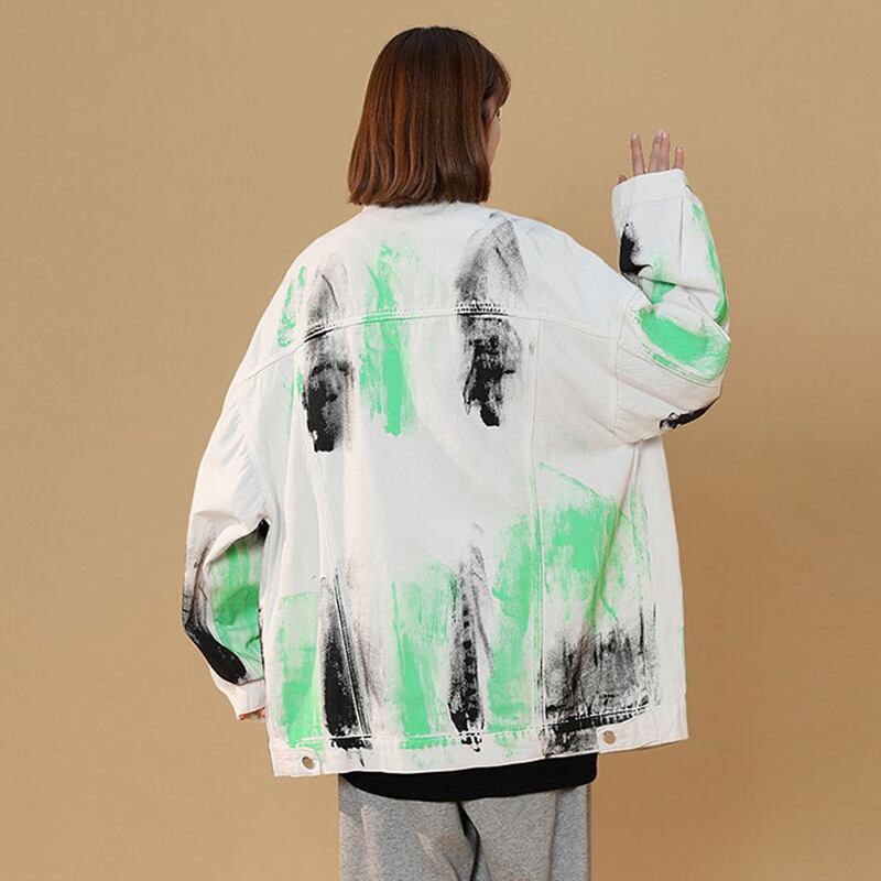 [Fujiiman Series] ★Jacket★ 2color outer denim unisex graffiti unique couple clothes retro oversize