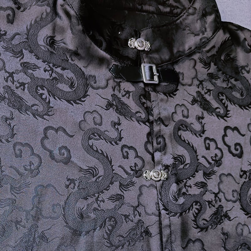 [Kuraho Koya Series] ★China style shirt★ 2color black or white tops Chinese elements unisex men's black white dragon pattern