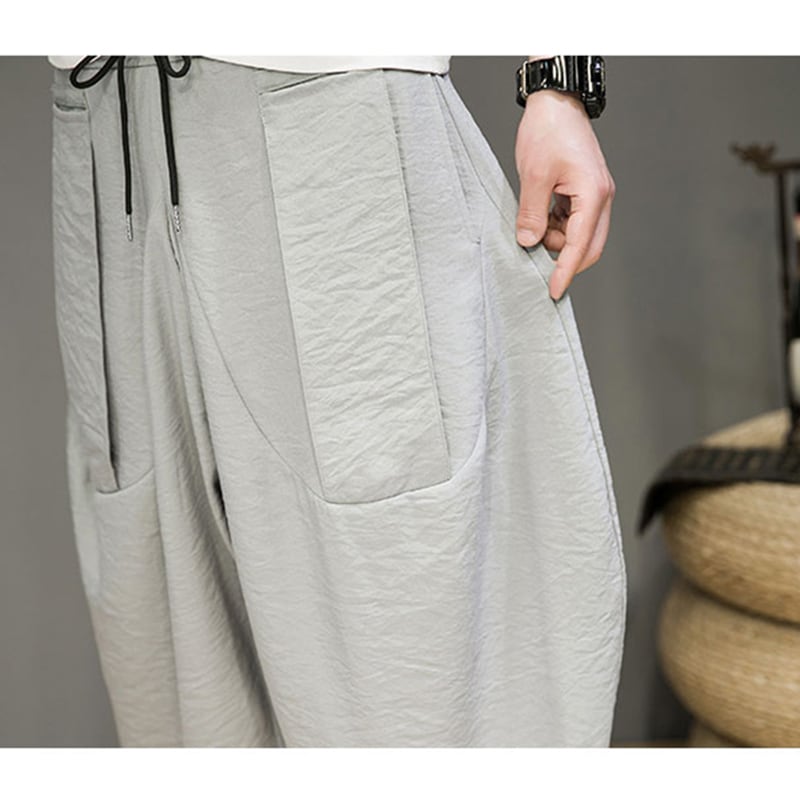 [Small Trouble Series]★China Style Pants★ 4color Unisex Men's Large Size Casual Pants Black Gray Beige Green