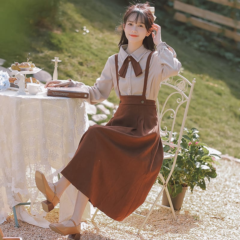 [Encounter Series]★Setup★ 2-piece set, shirt, hanging skirt, 2-piece set, coffee color, cute