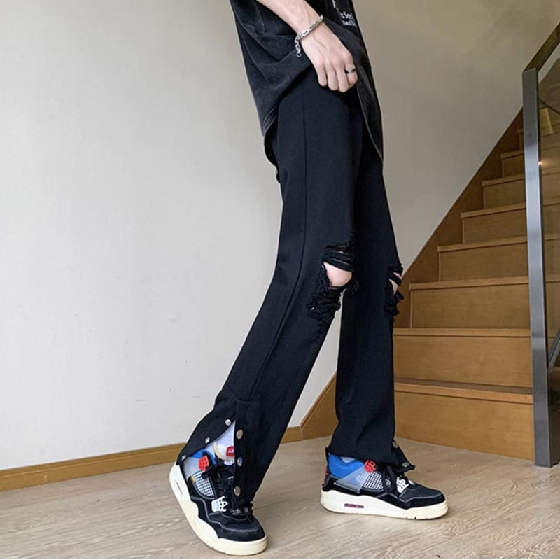 [FENGLIN series]★Denim pants★ 2color bottoms black blue slimming slimming fashion