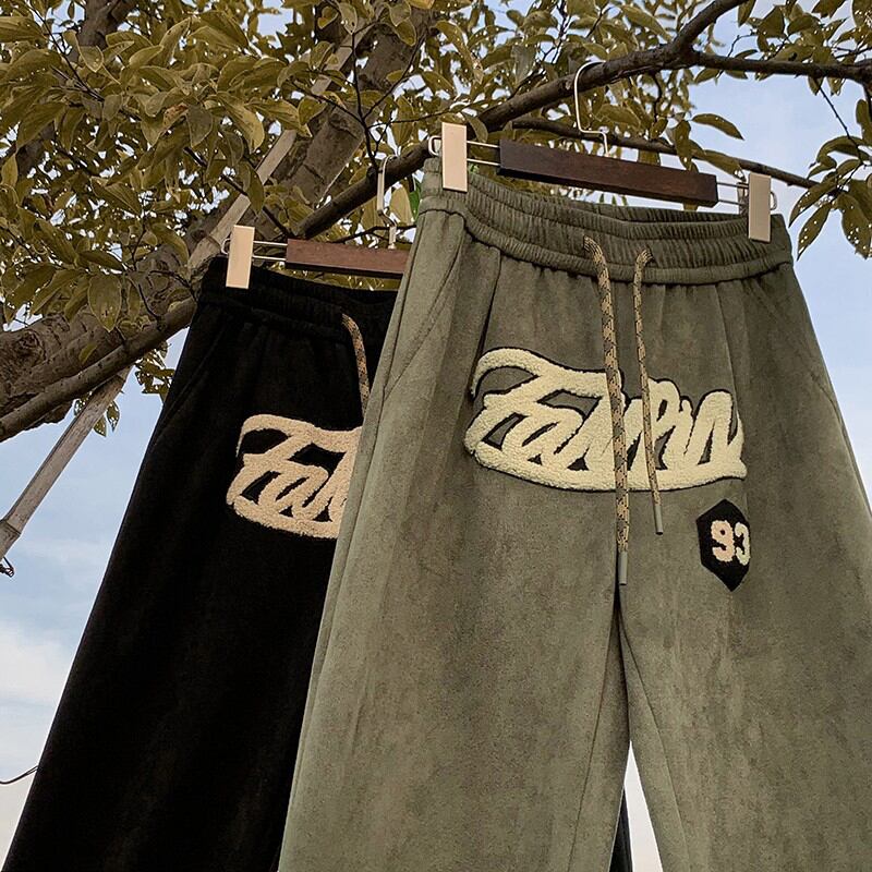 [BIGEMAN Series]★Pants★ 2color Casual Pants Bottoms Unisex Men's Large Size Alphabet Black Khaki Blue