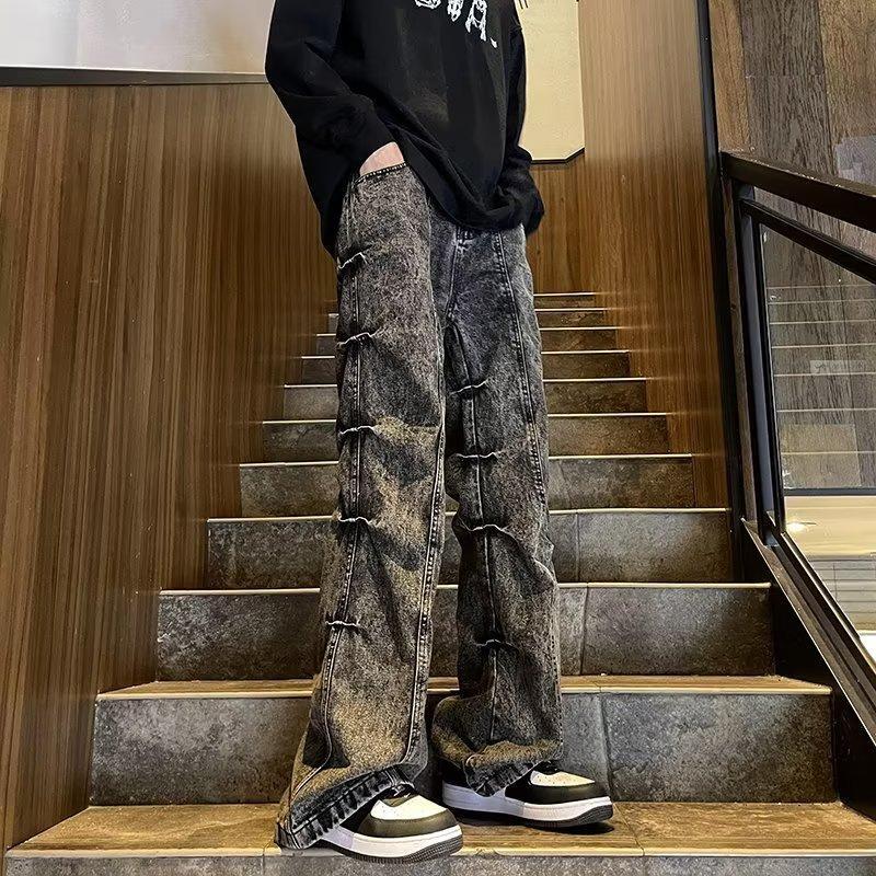 [V37 Series]★Denim Pants★ Unique Bottoms Pants Unisex Men's Fashion Black Gray S~4L