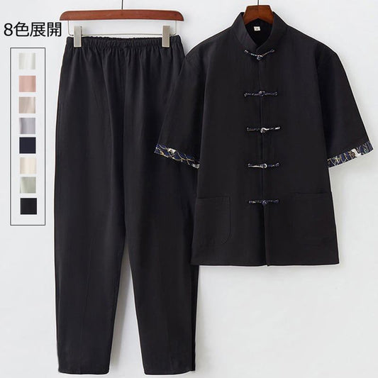 8 colors to choose from, Chinese-style setup, 2-piece top and bottom set, tops + pants, large size, cotton linen